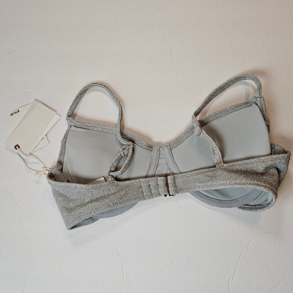 Good American Sparkle Demi Cup Bikini Top Underwire Silver Women's Medium Beach - Picture 3 of 9